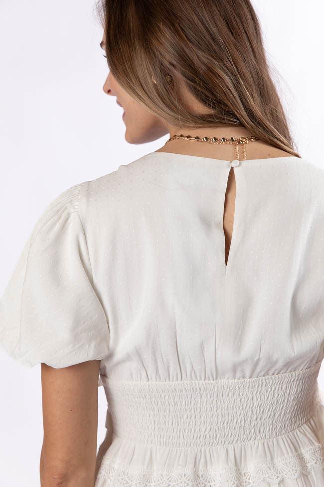 Enjoying Life White Ruffle Trim Mini Dress FINAL SALE Product Image