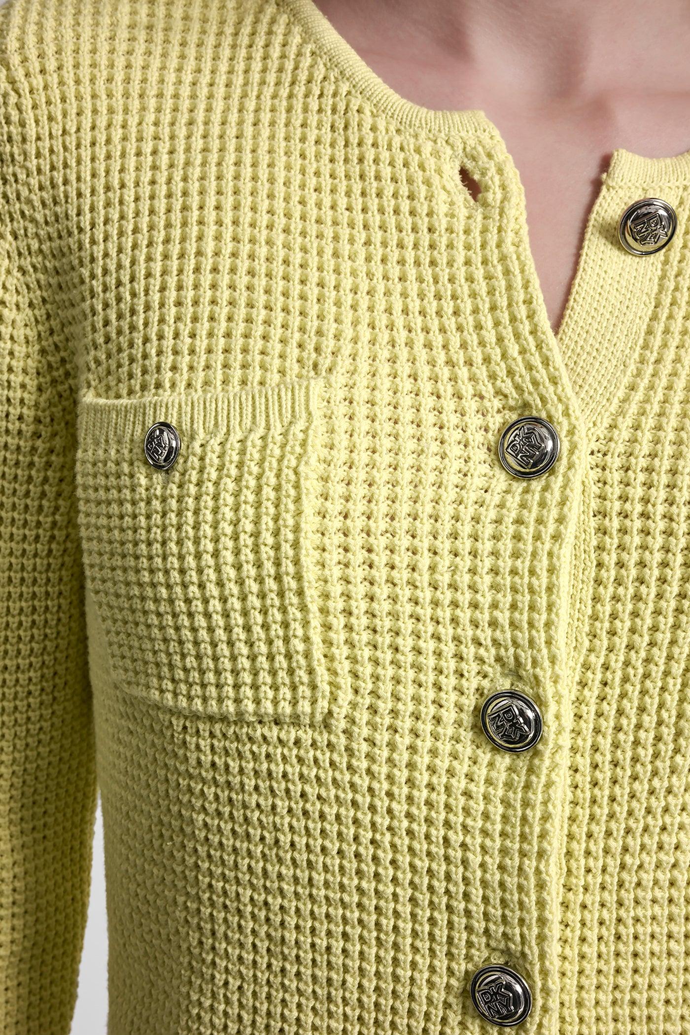 TUCK STITCH CREW NECK CARDIGAN Product Image