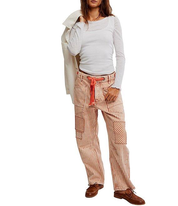 Free People Moxie Railroad Stripe Print Patch Pocket Straight Leg Pant Product Image