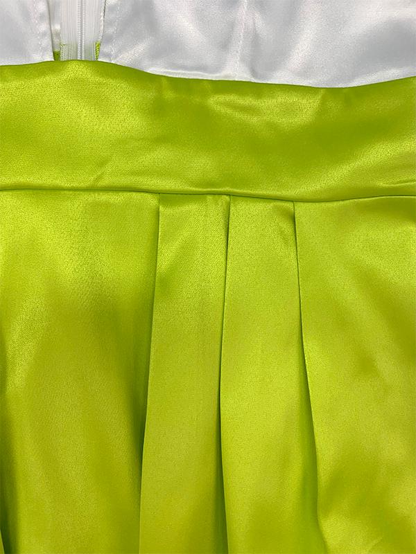 A-Line High Waisted Contrast Color Pleated Zipper Deep V-Neck Maxi Dresses Product Image