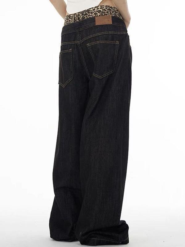 Retro Design Leopard Print Boyfriend Jeans Product Image