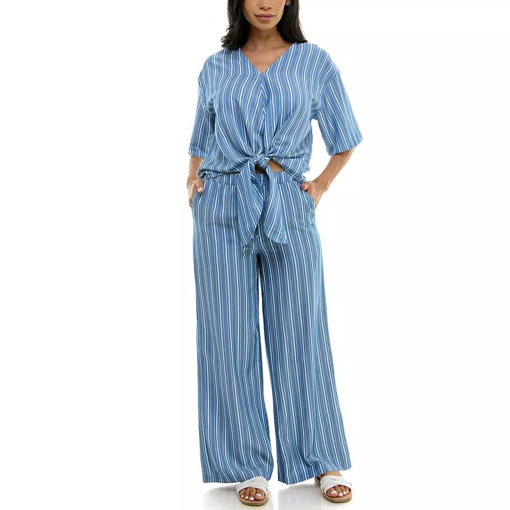 Women's Nina Leonard Tie Waist Top And Wide Leg Pant Set,  Product Image