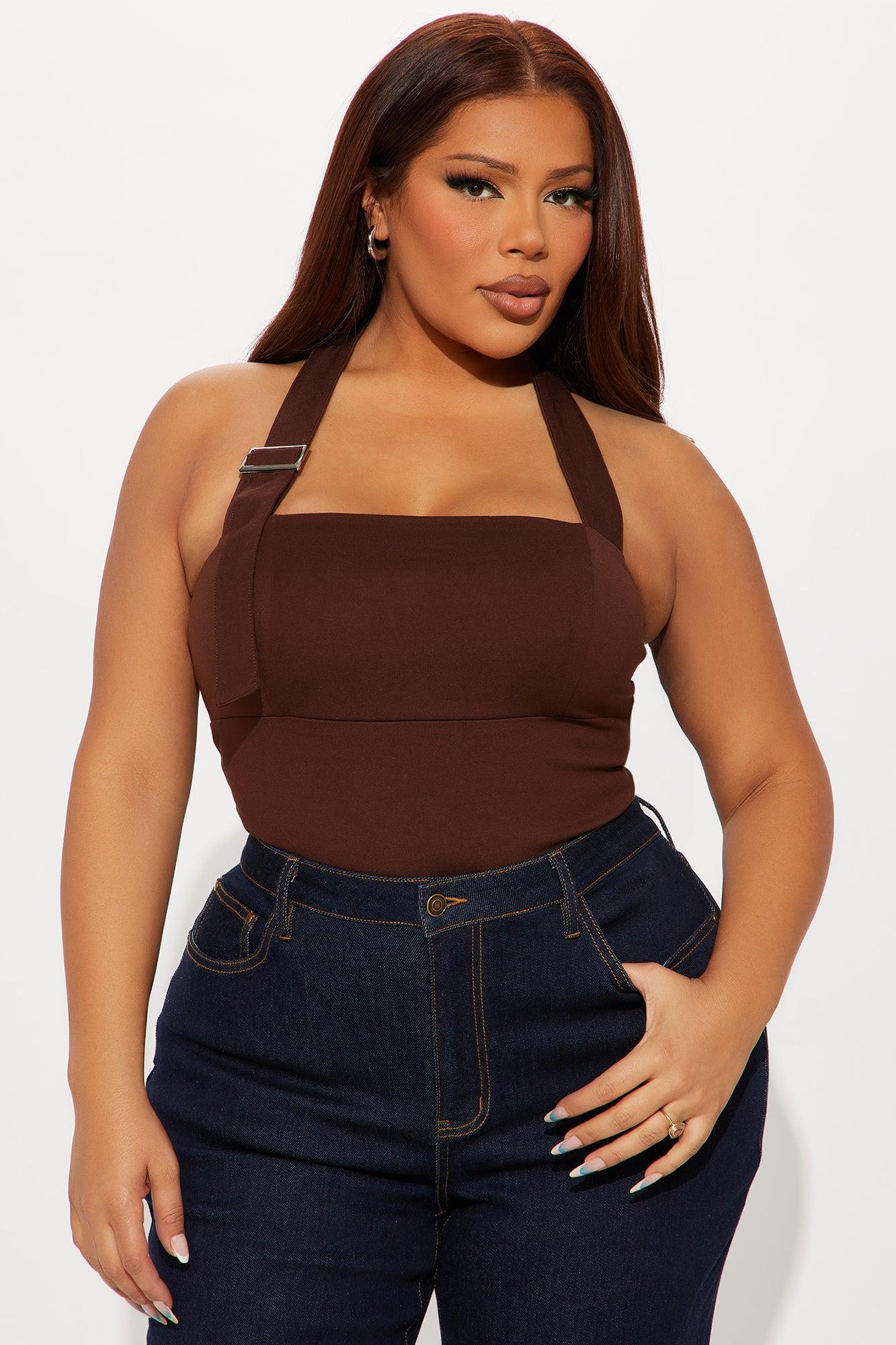 In The Mix Halter Ponte Bodysuit - Brown Female Product Image