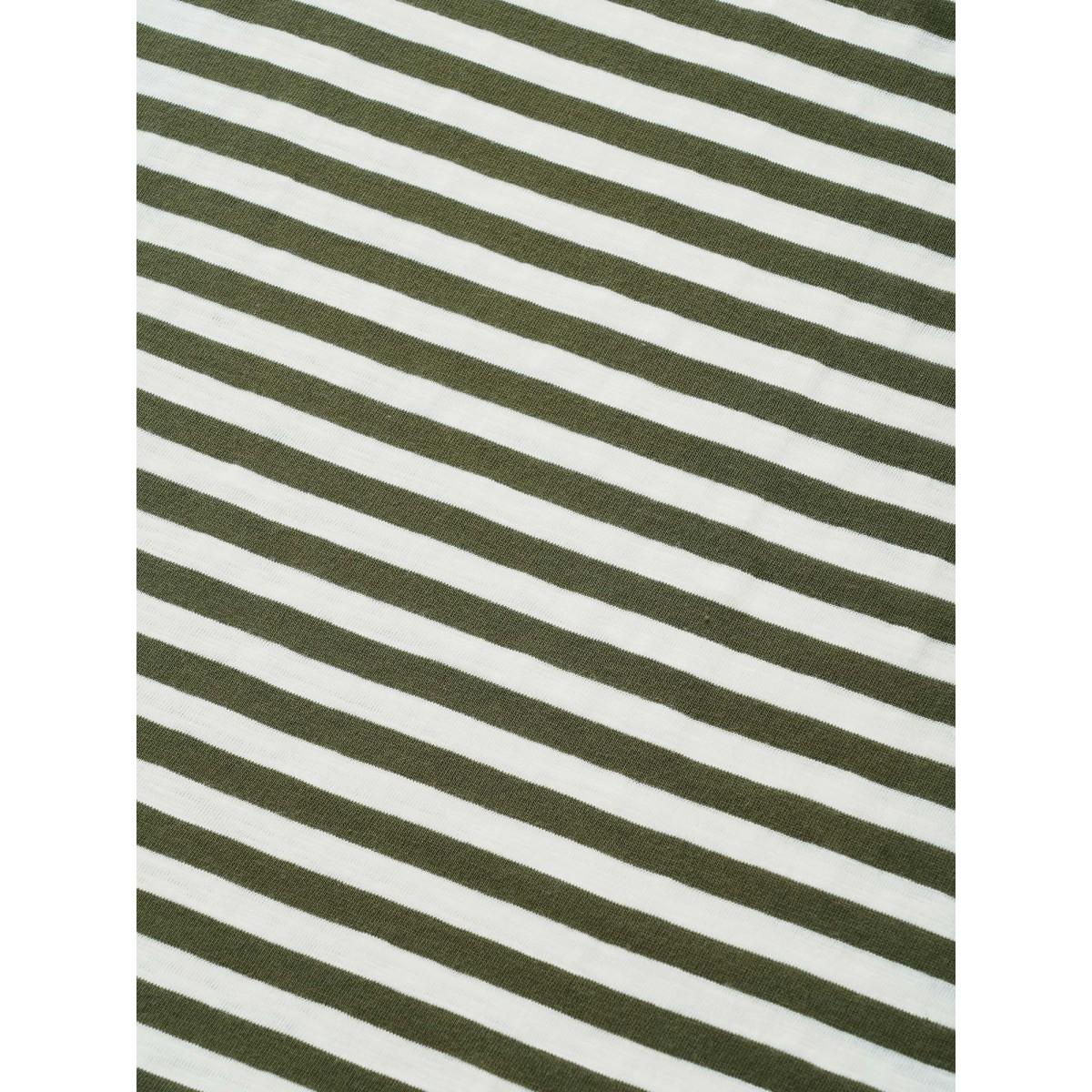 Plus Size Striped Print Notched T-shirt ArmyGreen Women Casual Contrast Striped Notched collar Everyday T-shirts BloomChic 30/6X Product Image