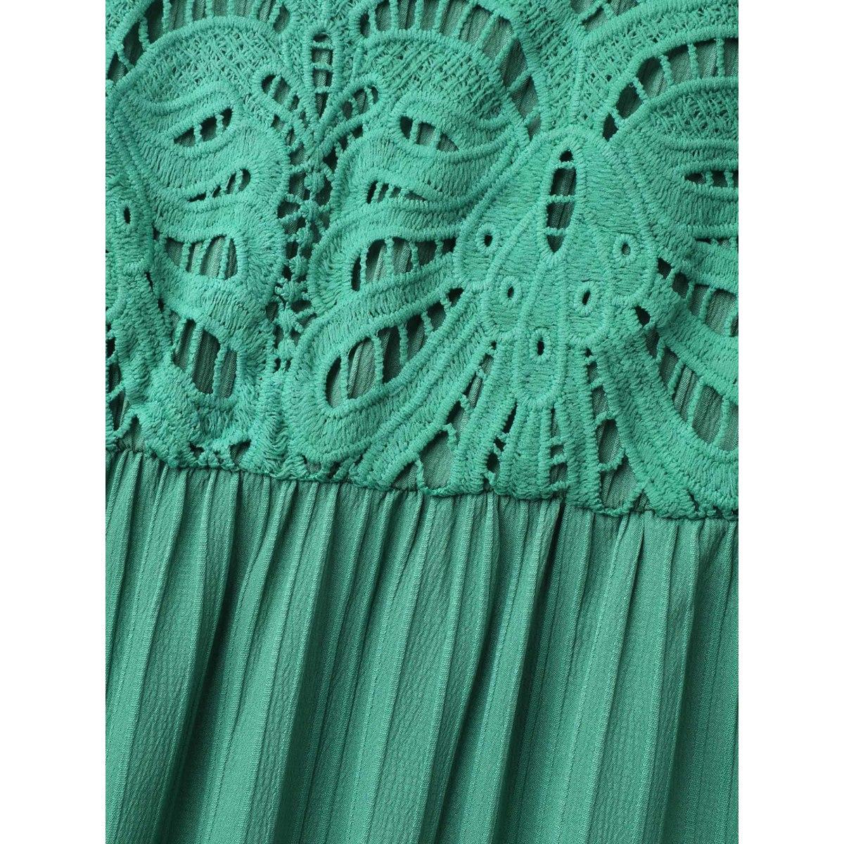 Plus Size Lace Cut-Out Flutter Sleeve Midi Dress Emerald Women Timeless Woven ribbon&lace trim V-neck Cap Sleeve Curvy BloomChic 14-16/1X Product Image