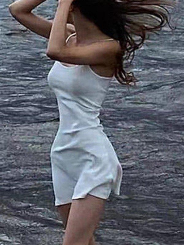 White Summer Beach Mini Dress Product Image