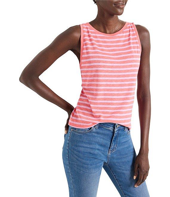 NIC + ZOE Knit Stripe Print Boat Neck Sleeveless Tank Product Image
