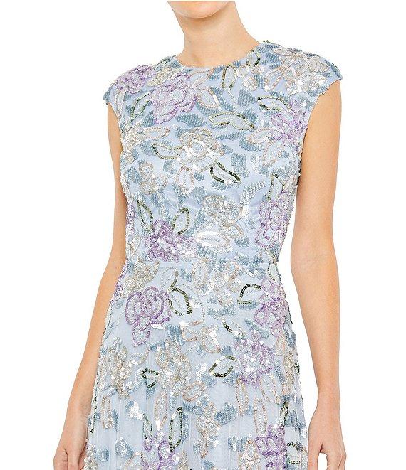 Mac Duggal Sequin Crew Neck Cap Sleeve A-Line Gown Product Image