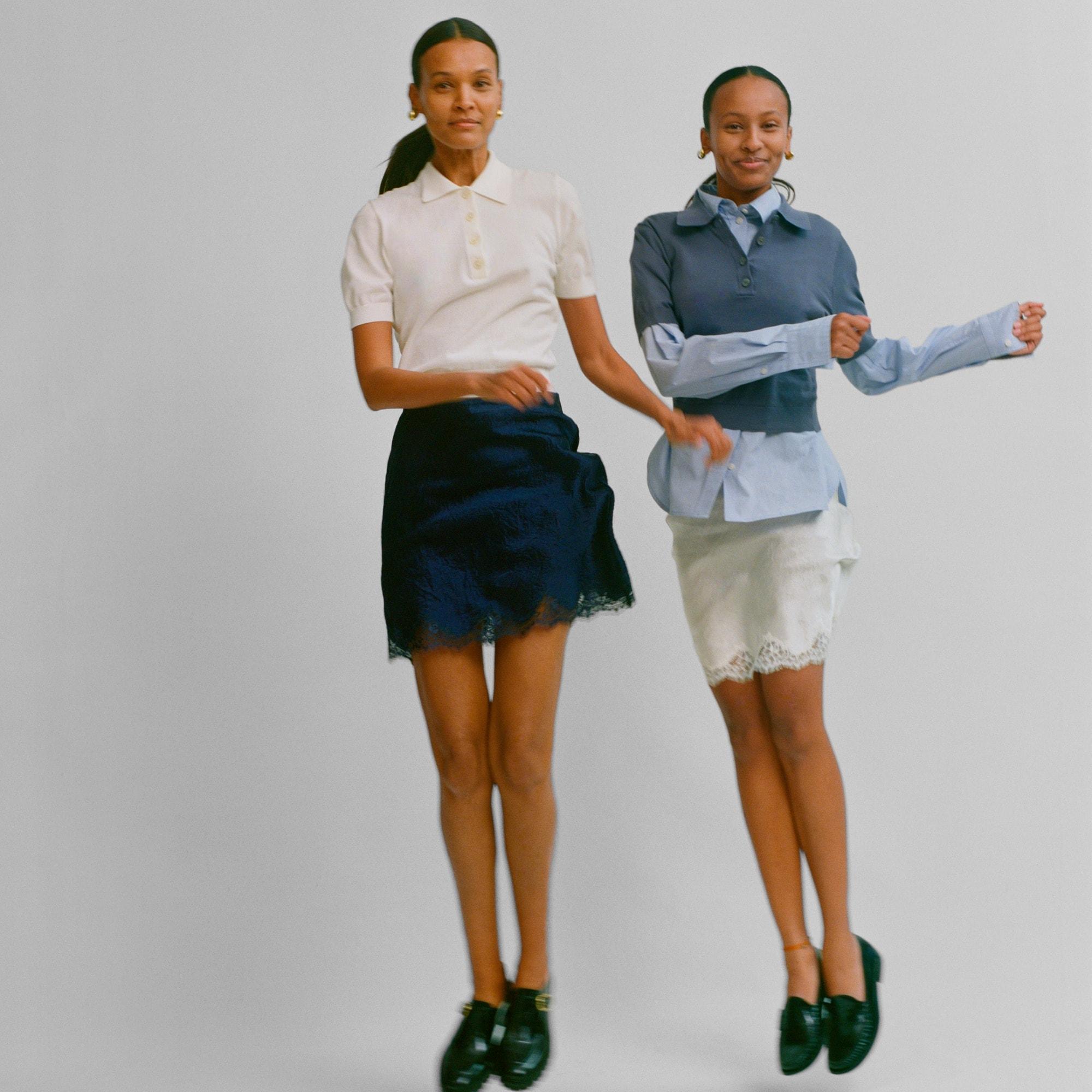 Gwen lace-trim slip skirt in textured satin Product Image