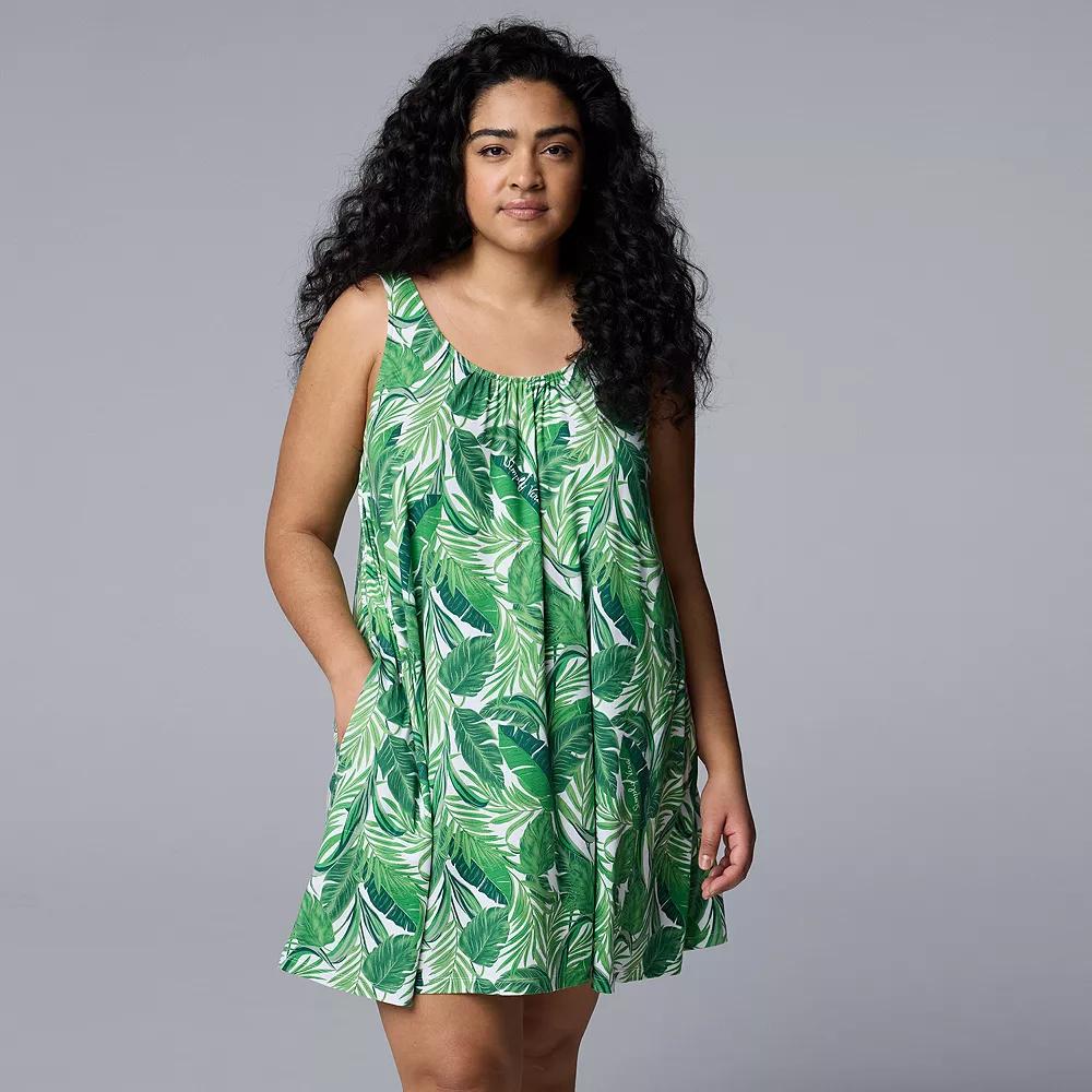 Plus Size Simply Vera Vera Wang Cozy Sleep Chemise, Women's, Size: 3XL, Green Palm Product Image