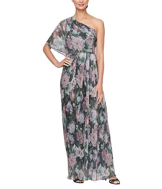Ignite Evenings One Shoulder Neck Flutter Sleeve Ruched Waist Shimmer Floral Printed A-Line Dress Product Image