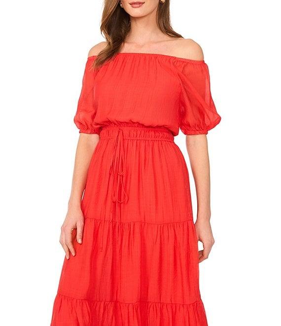 Vince Camuto Off-The Shoulder Short Sleeve Tiered Maxi Dress Product Image