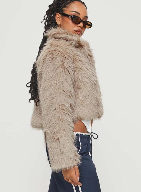 Addie Faux Fur Jacket Mushroom Product Image