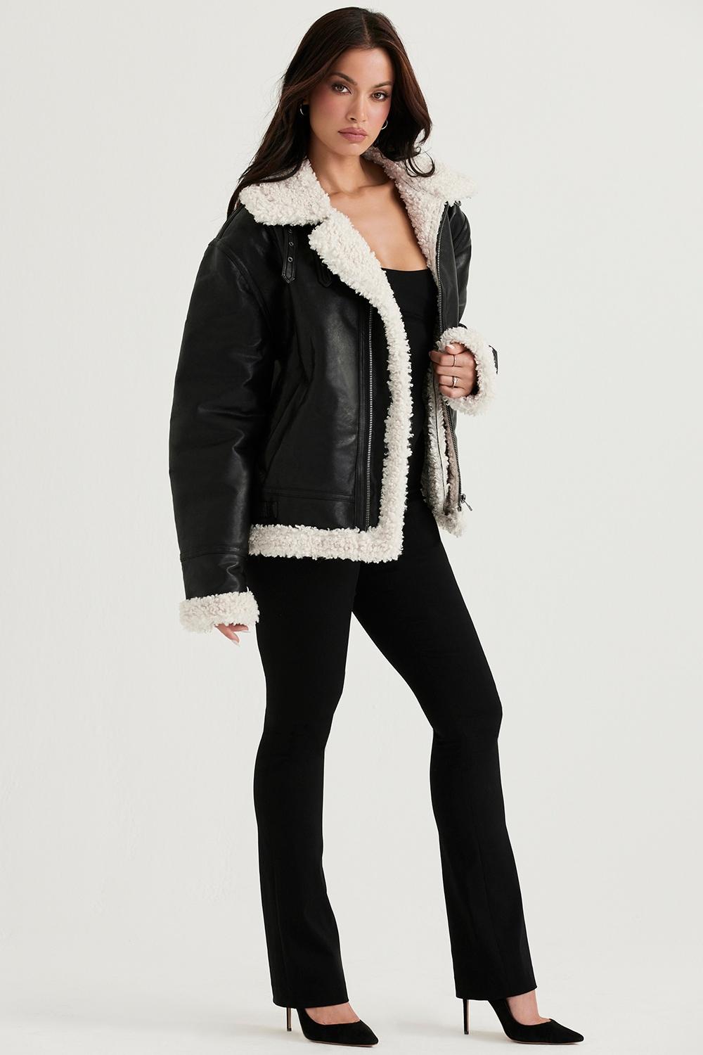 Madden  black vegan shearling aviator jacket Product Image