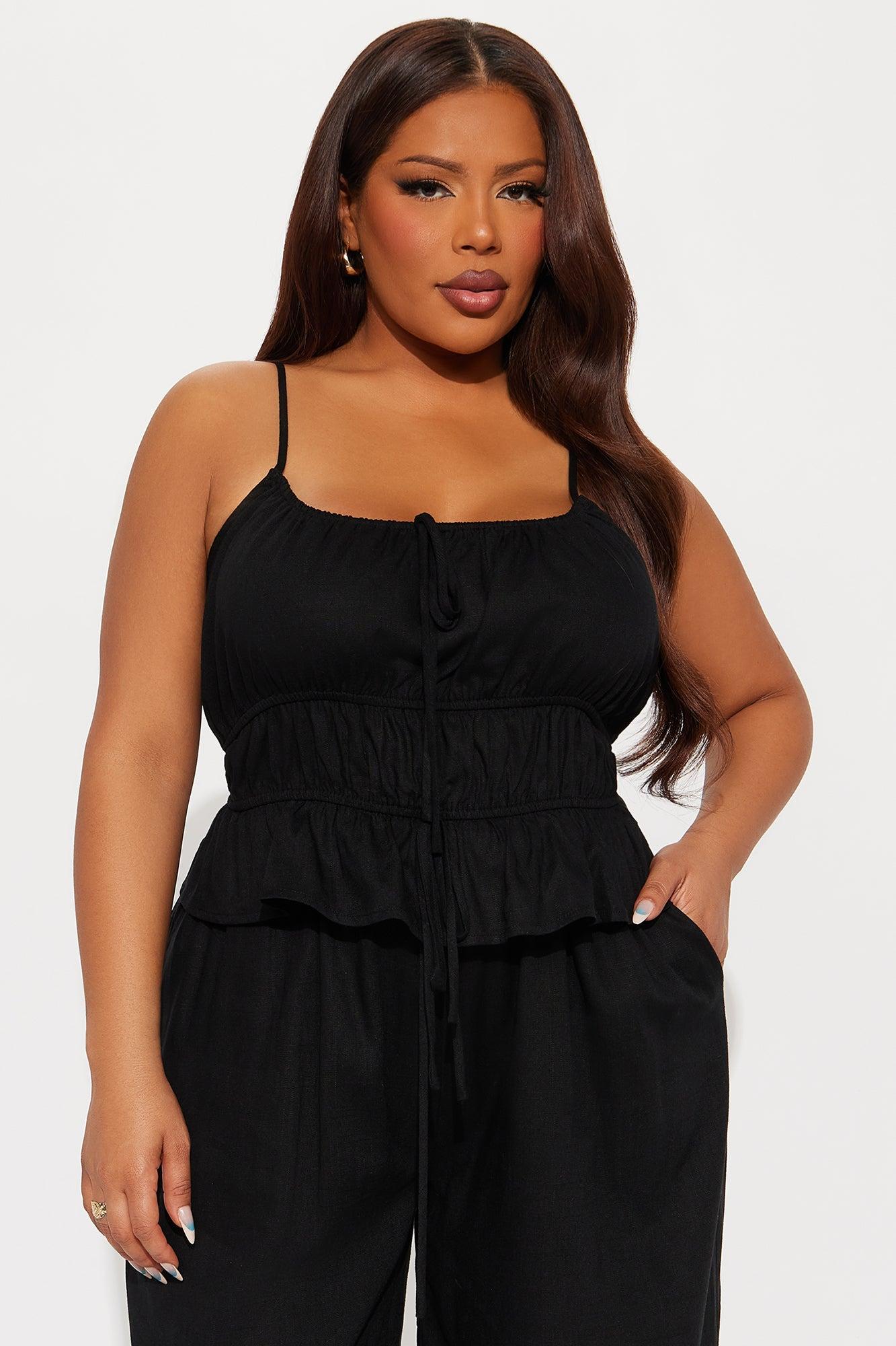 Romance Linen Wide Leg Pant Set - Black Female Product Image