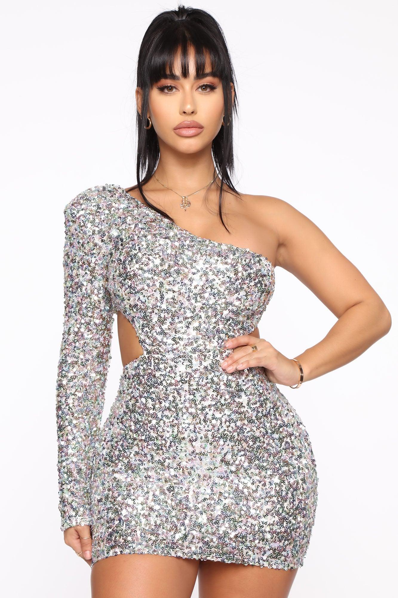 More Time To Shine Mini Dress - Silver/Multi Product Image
