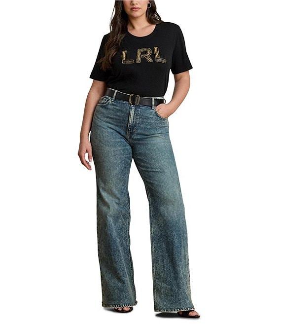 Lauren Ralph Lauren Plus Size Soft Jersey Cotton Crew Neck Short Sleeve Beaded Logo Tee Product Image
