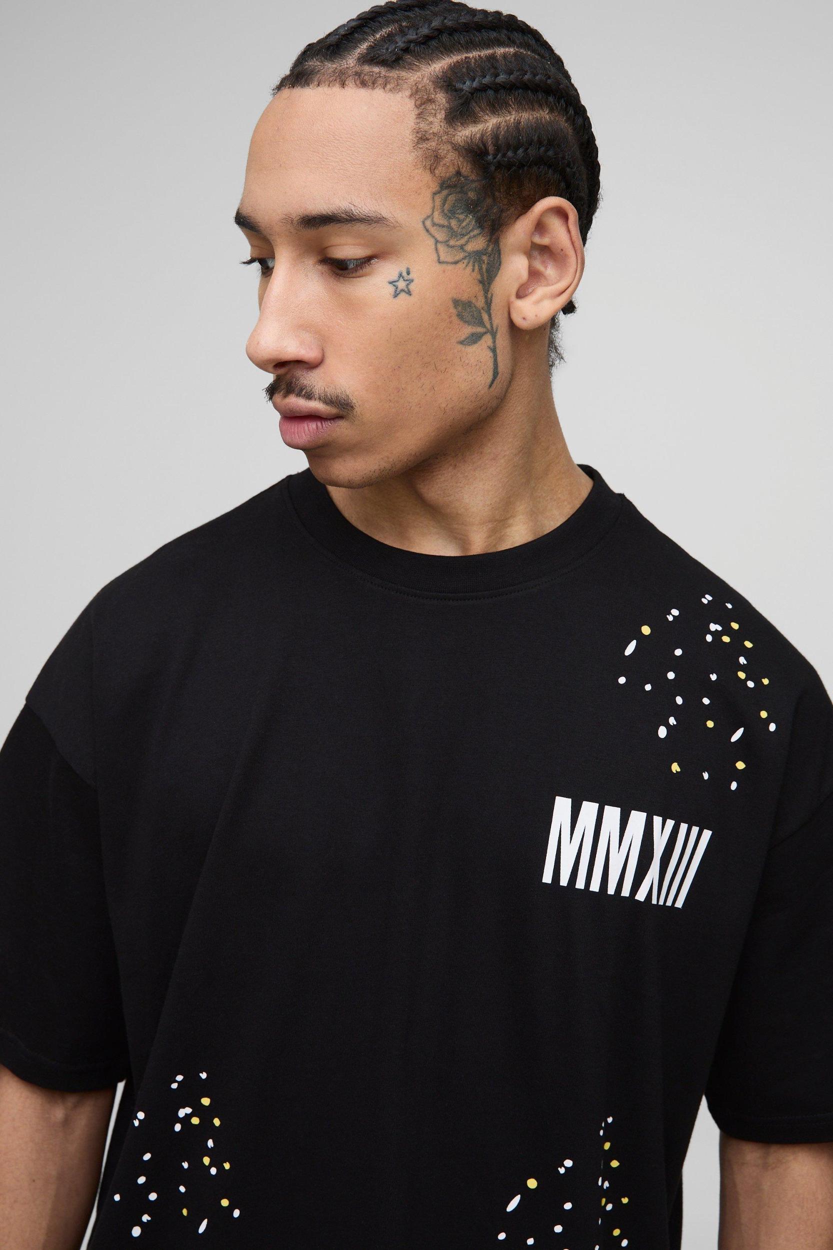 Oversized Man Paint Splatter T-Shirt | boohooMAN USA Product Image