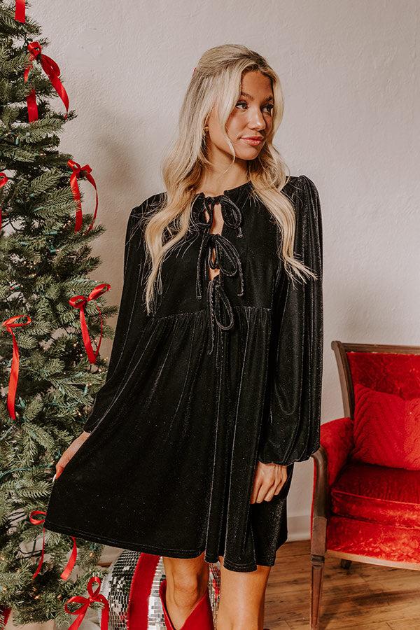 Chic Lifestyle Front Tie Velvet Mini Dress in Black Product Image