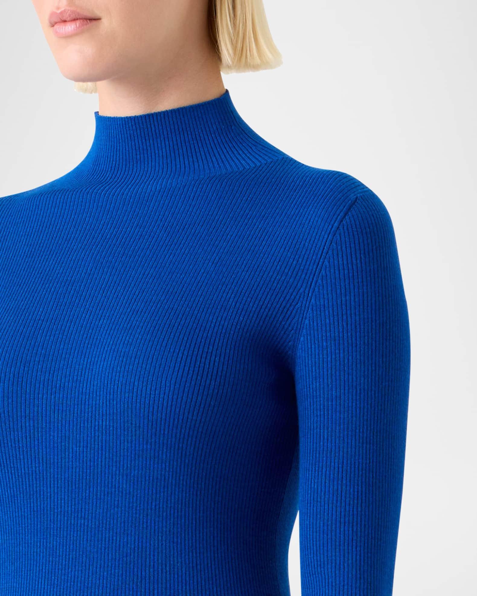 Mock-Neck Cashmere-Silk Fine Rib Sweater Product Image