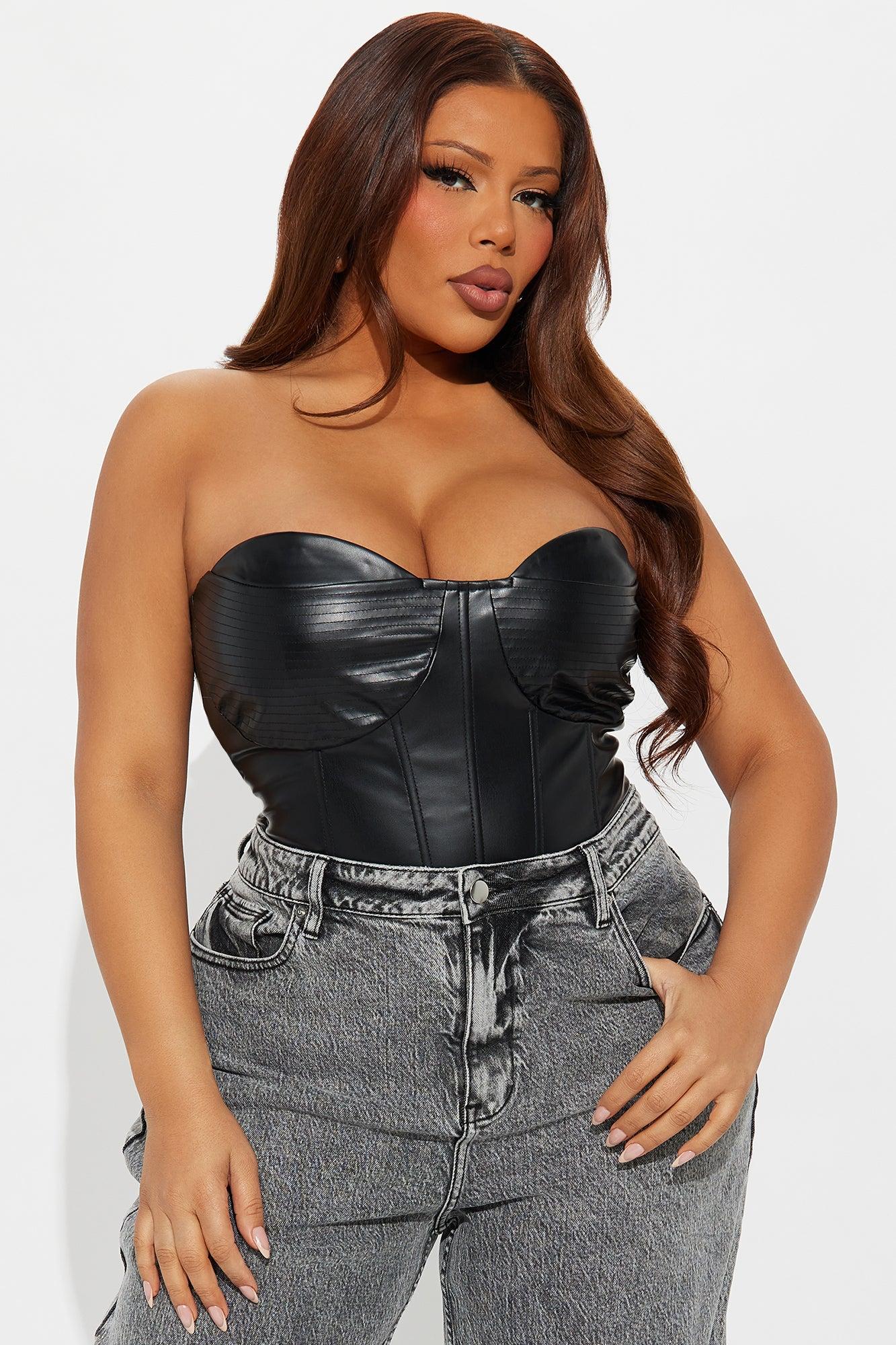Too Perfect Faux Leather Corset Top - Black Female Product Image