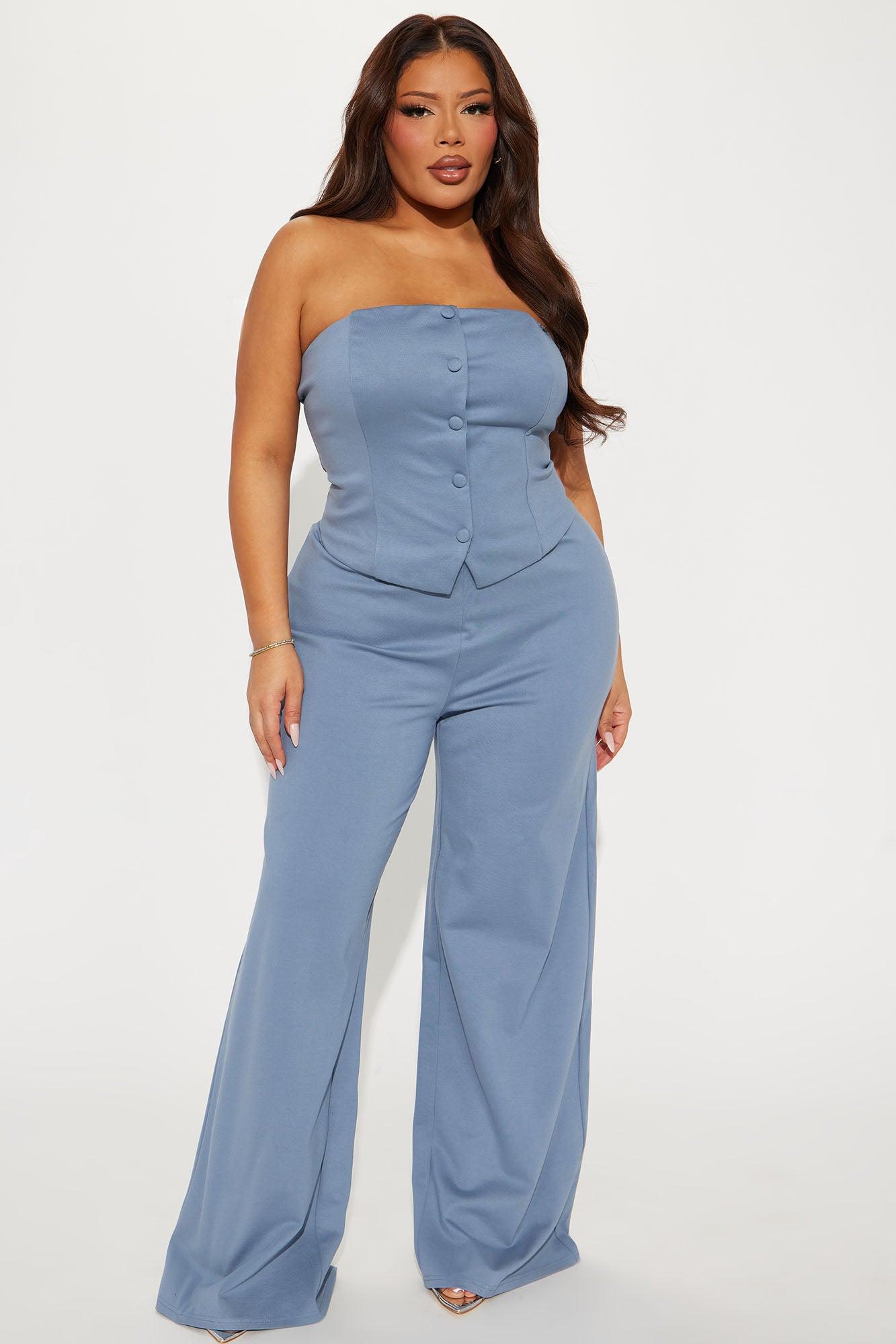 The Mia Strapless Ponte Jumpsuit - Dusty Blue Product Image