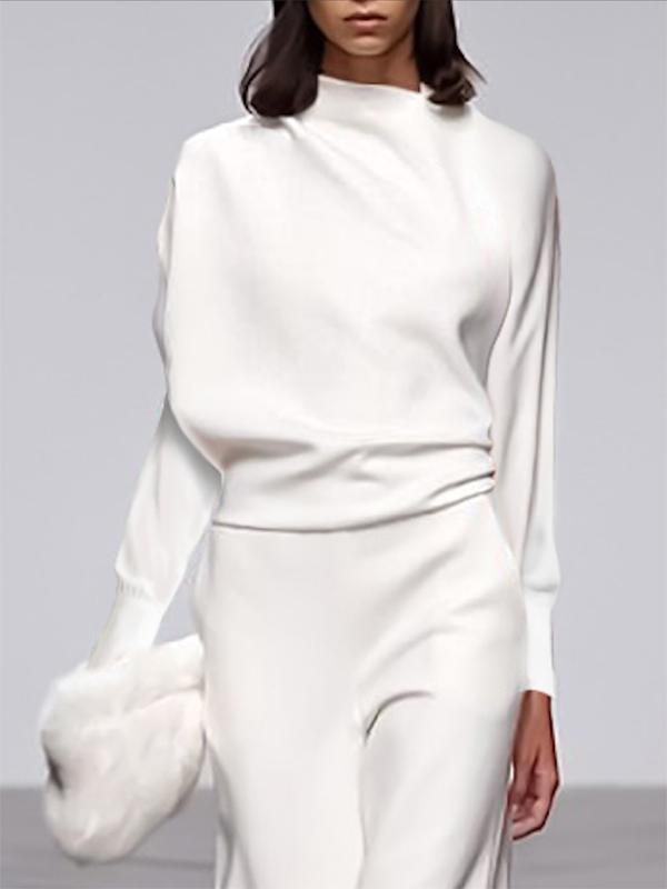 Long Sleeves Loose Solid Color Stand Collar T-Shirts Tops Product Image