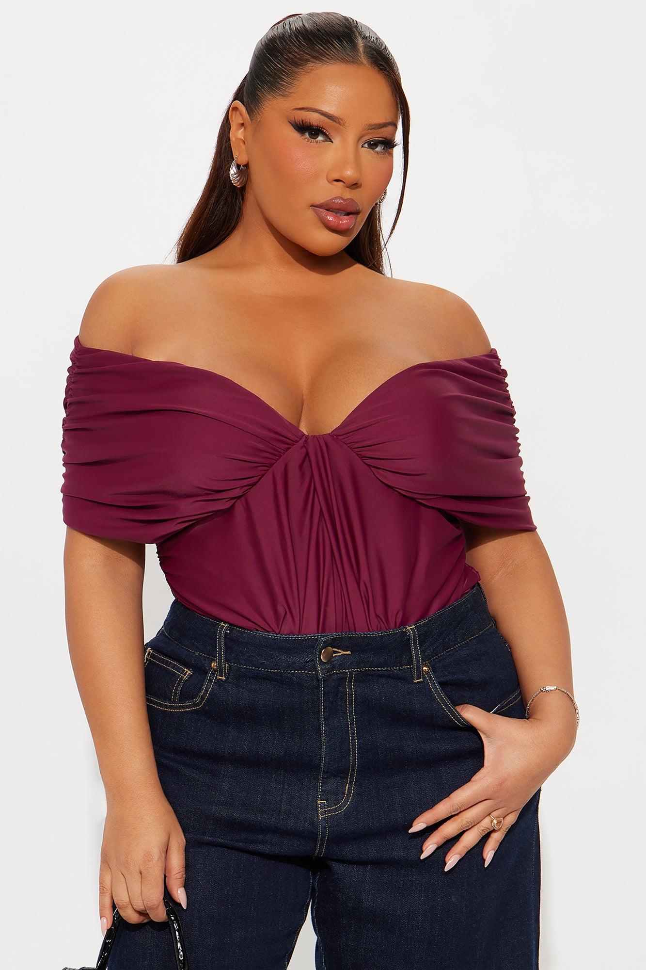 True Rival Ruched Off Shoulder Bodysuit - Plum Female Product Image