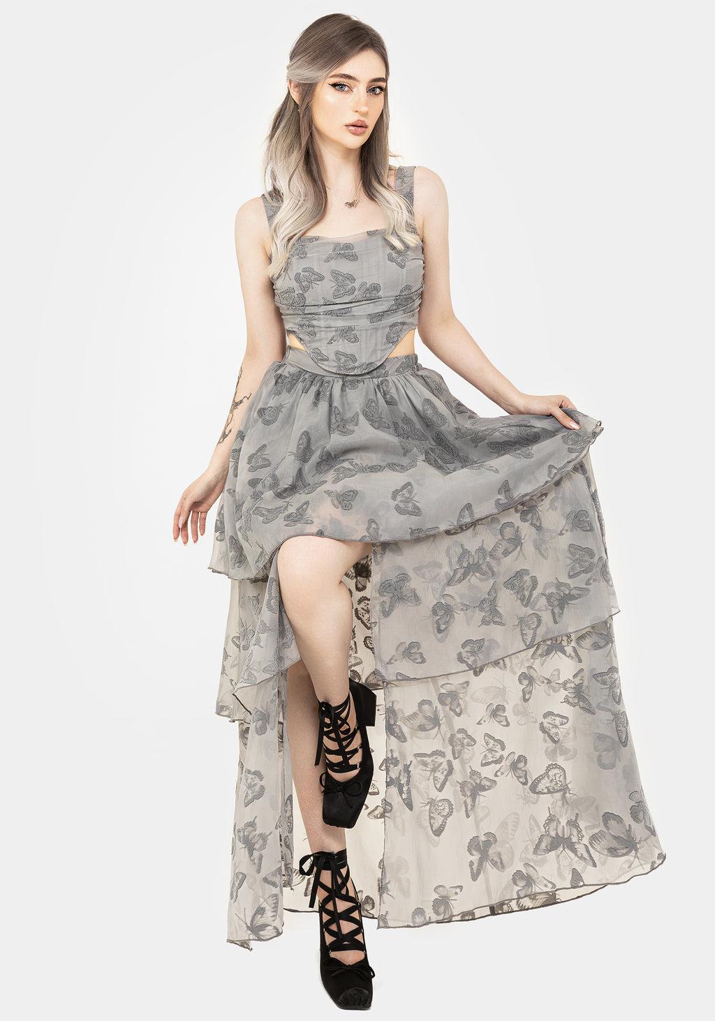 Vanessa Butterfly Print Organza Ruched Bodice Corset Top Product Image