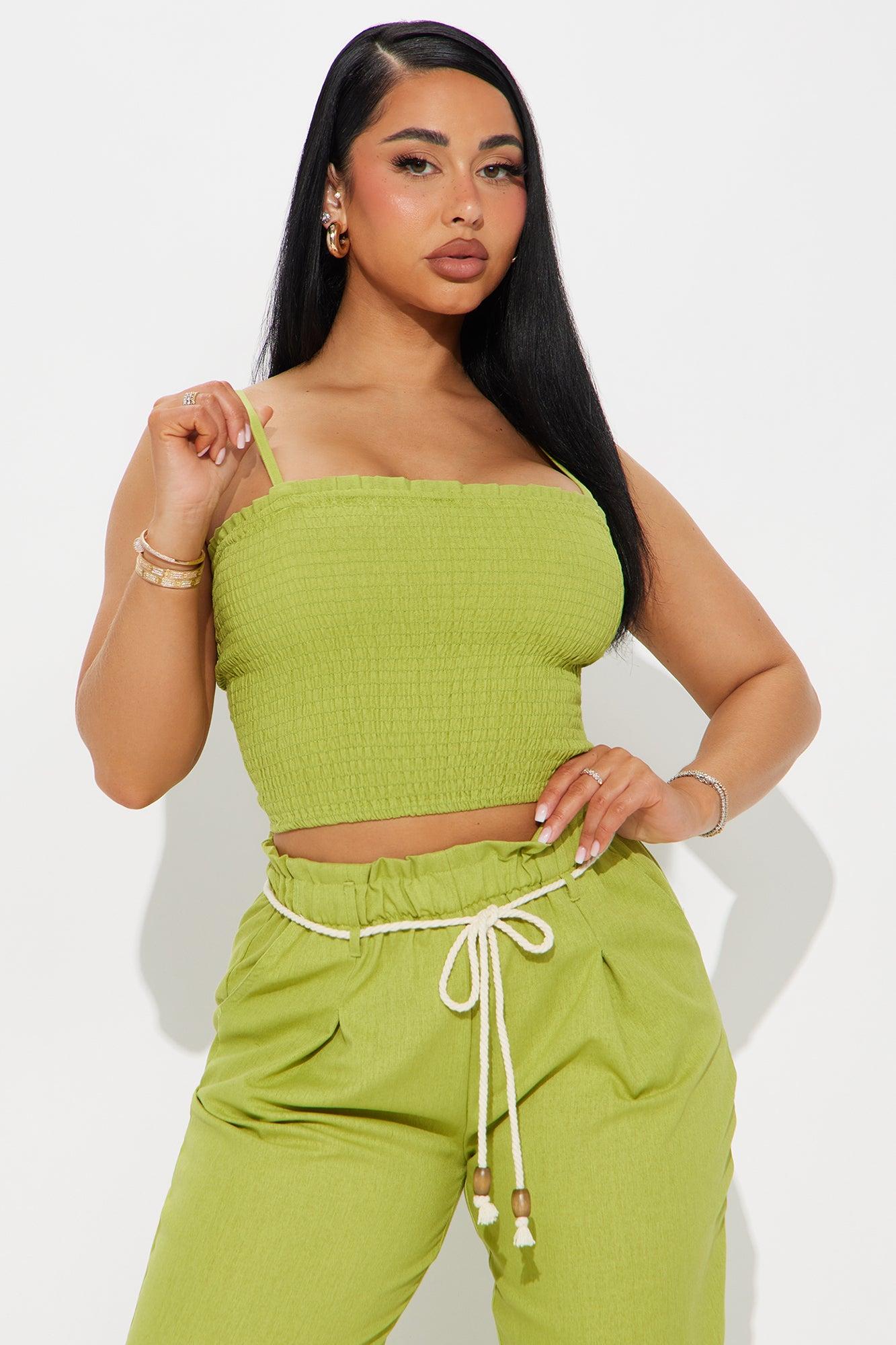 Karina Linen Pant Set - Chartreuse Product Image