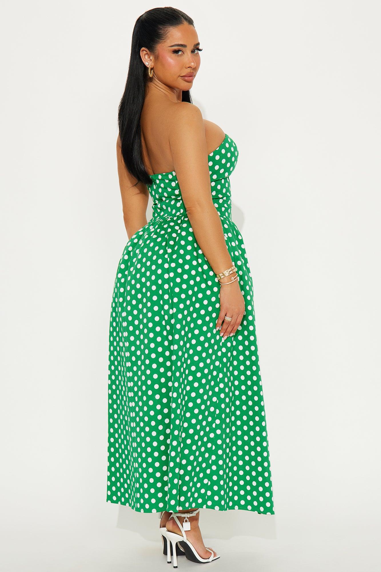 Ella Polka Dot Midi Dress - Green/combo Product Image
