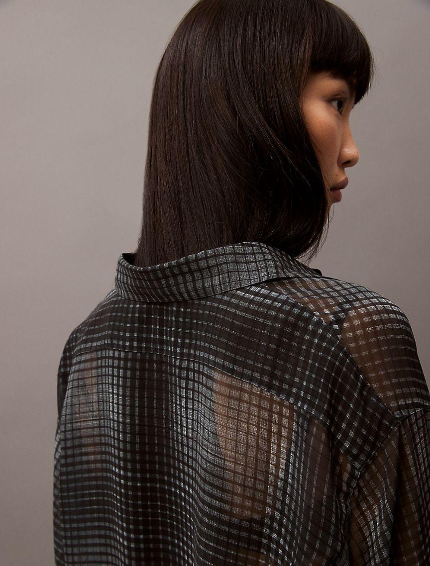 Chiffon Printed Relaxed Button-Down Shirt Product Image