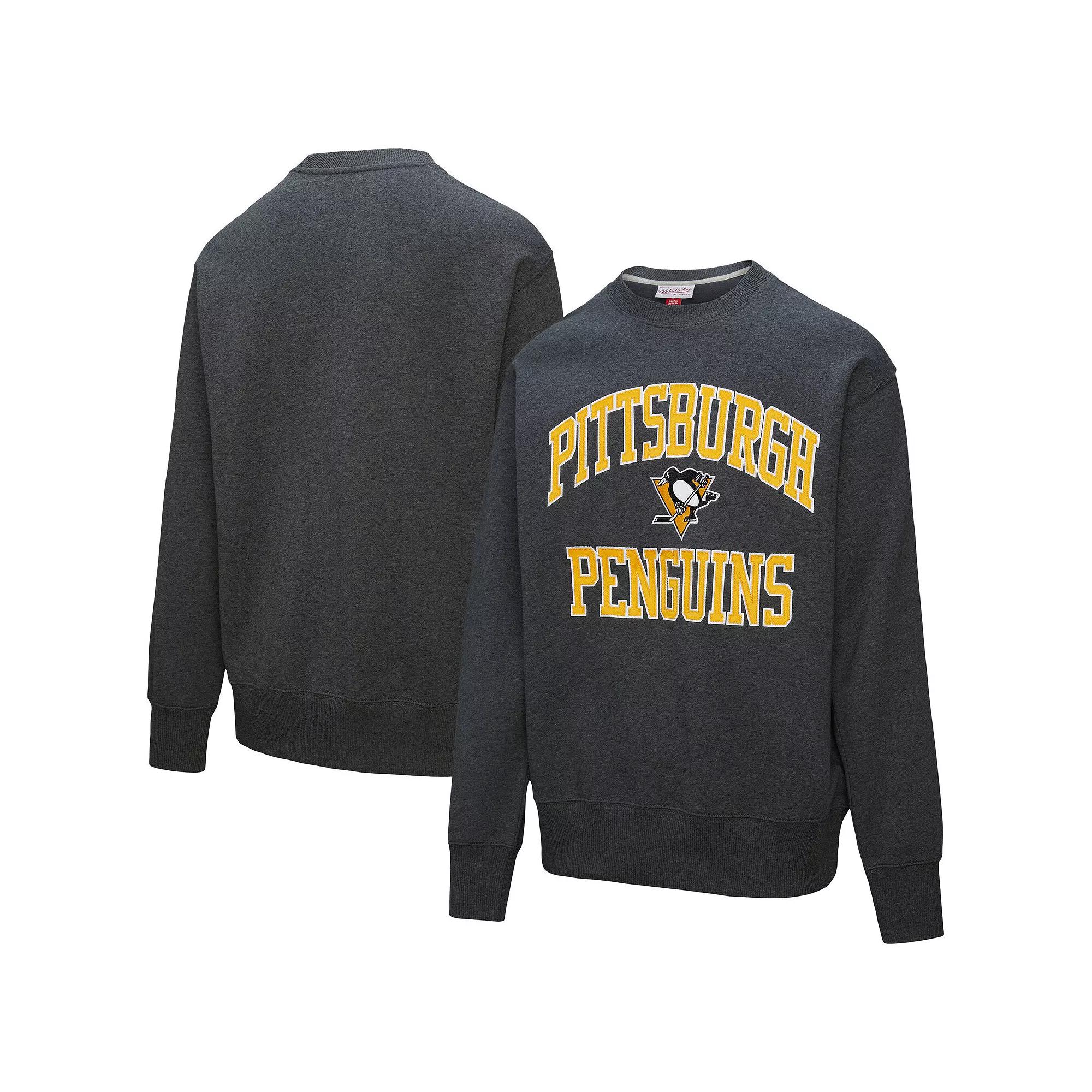 Men's Mitchell & Ness Heather Charcoal Pittsburgh Penguins Playoff Win Fleece Pullover Sweatshirt,  Product Image