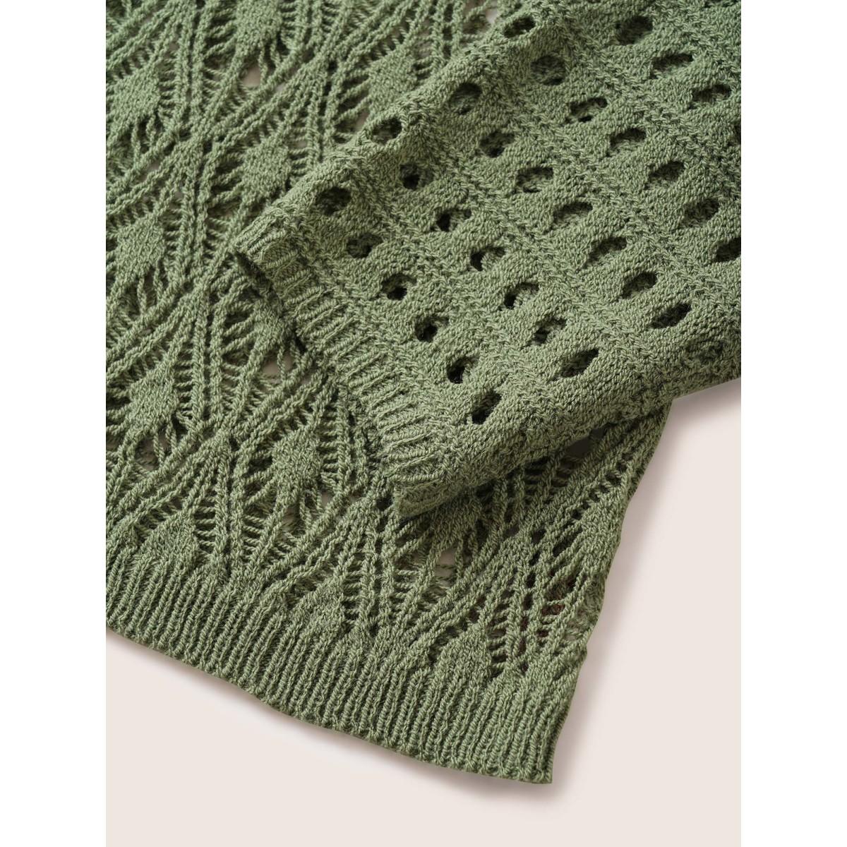 Plus Size Plain Texture Cut Out Open Front Cardigan Moss Women Everyday Casual Cover Ups Bloomchic 12/L Product Image