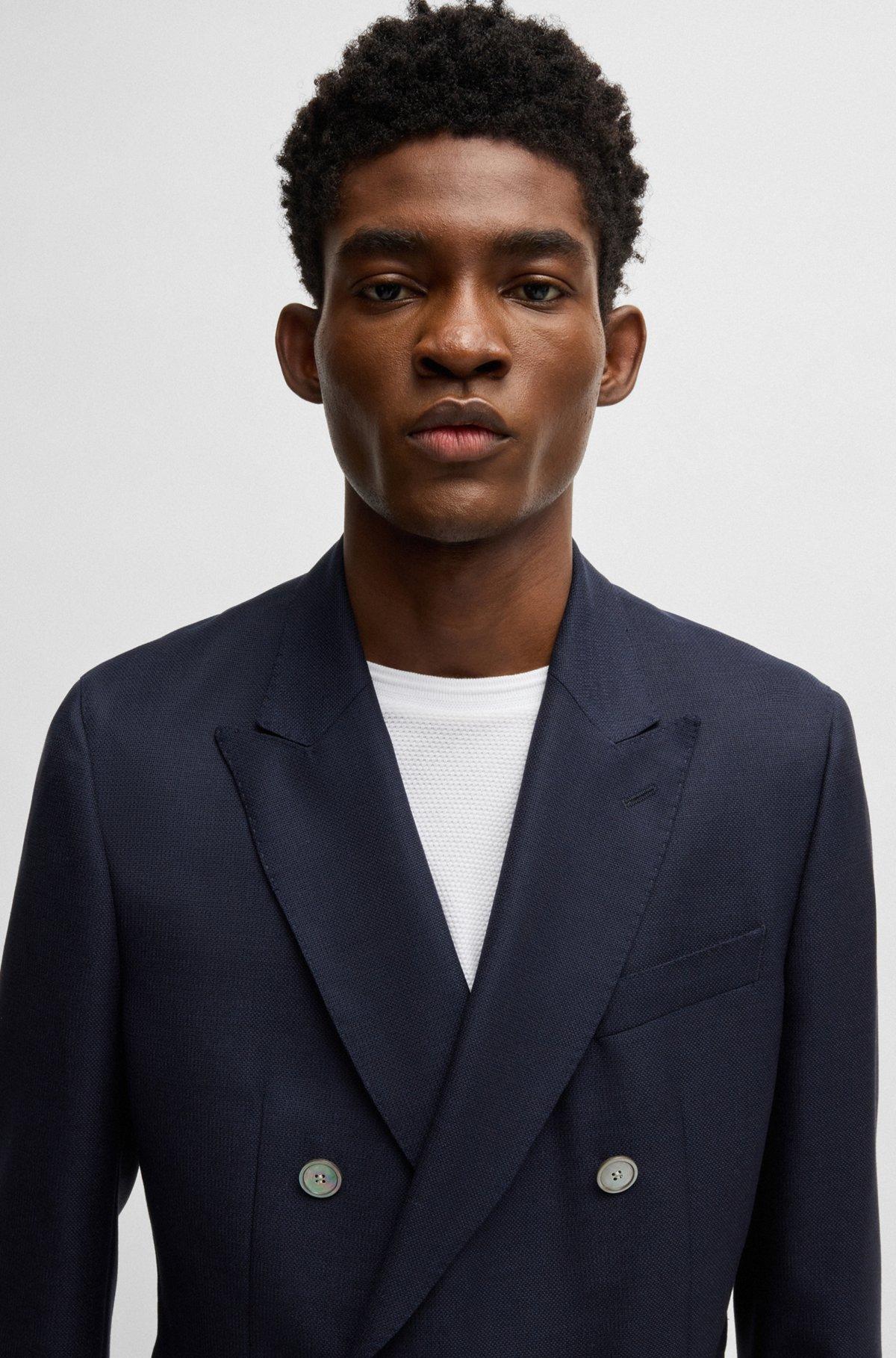 Slim-fit blazer in patterned virgin wool Product Image