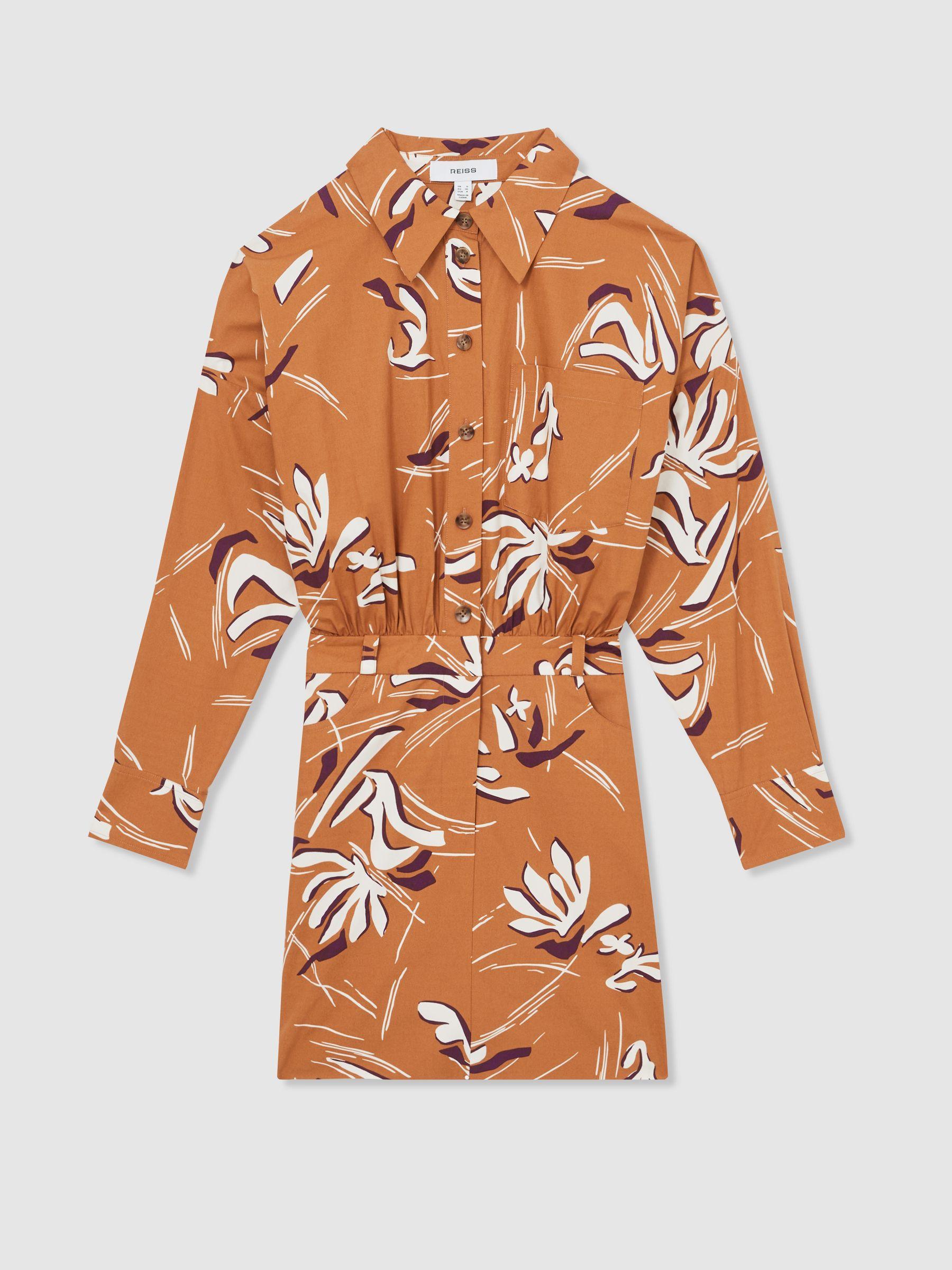 Cotton Printed Shirt Dress in Rust Product Image