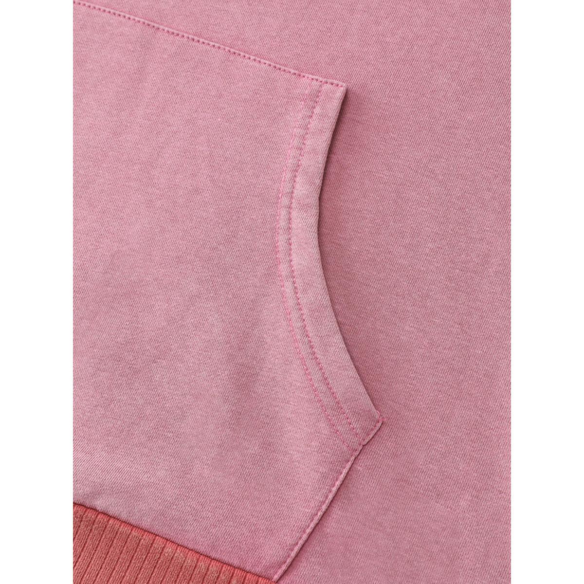 Plus Size Pure Cotton Washed Distressed Pocket Sweatshirt Women Beanpastepowder Leisure Contrast Round Neck Casual Sweatshirts BloomChic 14-16/1X Product Image