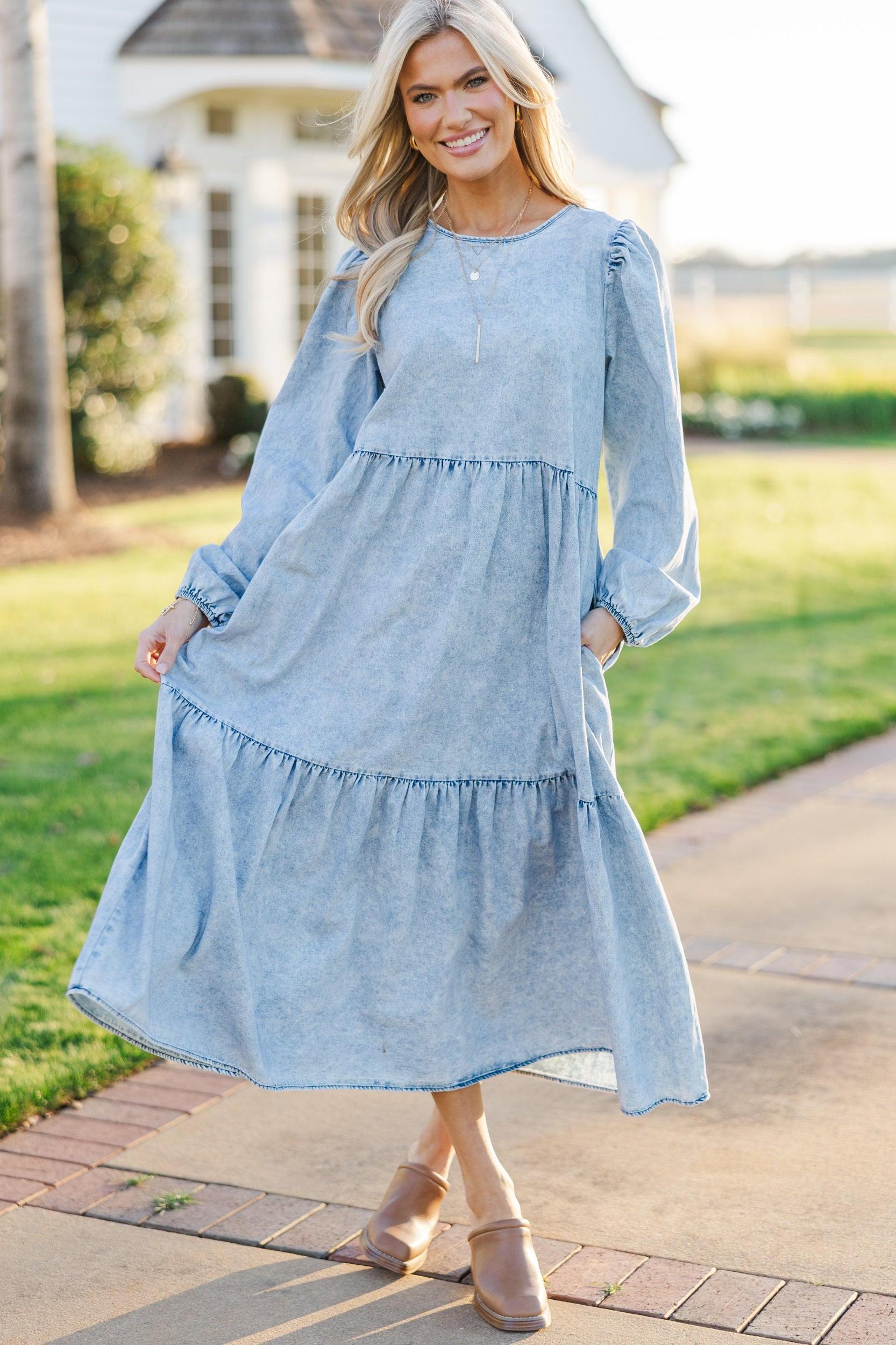 Take Your Chance Denim Blue Midi Dress Female Product Image