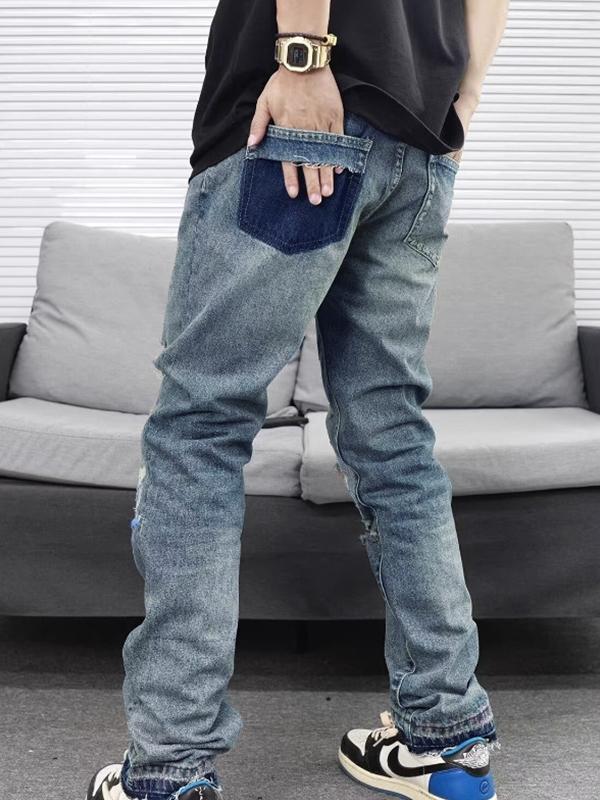 Men's Ripped Raw Trim Loose Jeans Product Image