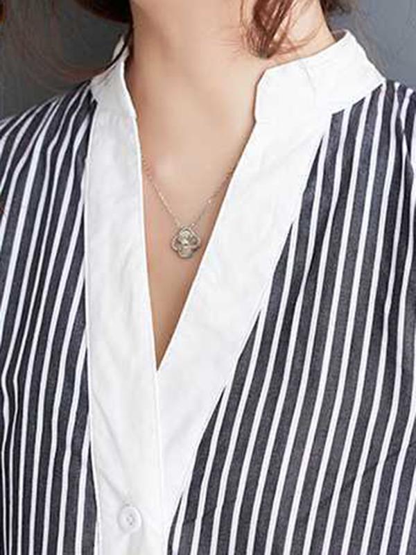 Cap Sleeve Loose Buttoned Striped Lapel Maxi Dresses Shirt Dress Product Image