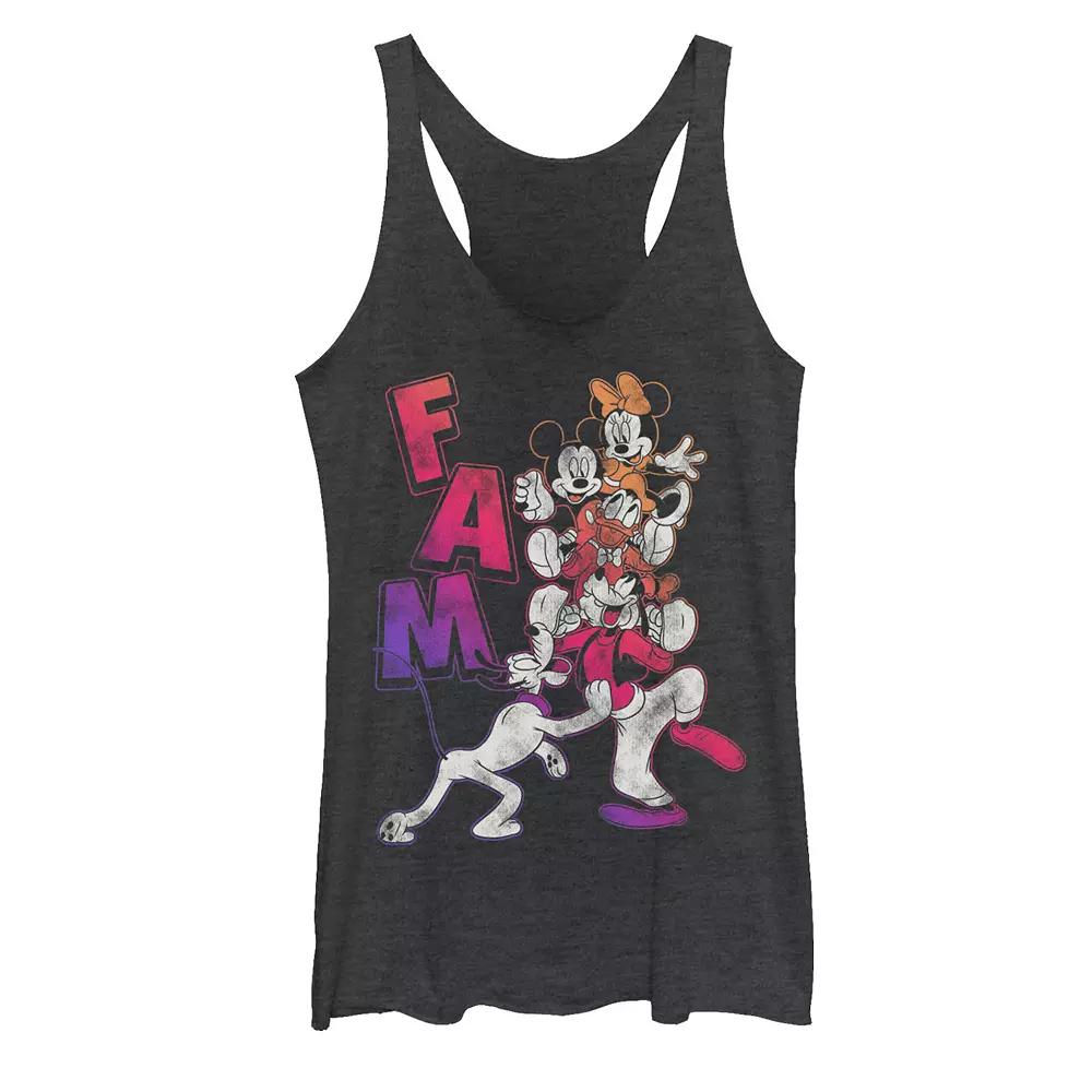 Disney's Mickey Mouse Fam Gradient Portrait Juniors' Racerback Graphic Tank Top, Girl's, Size: Medium, Black Grey Product Image