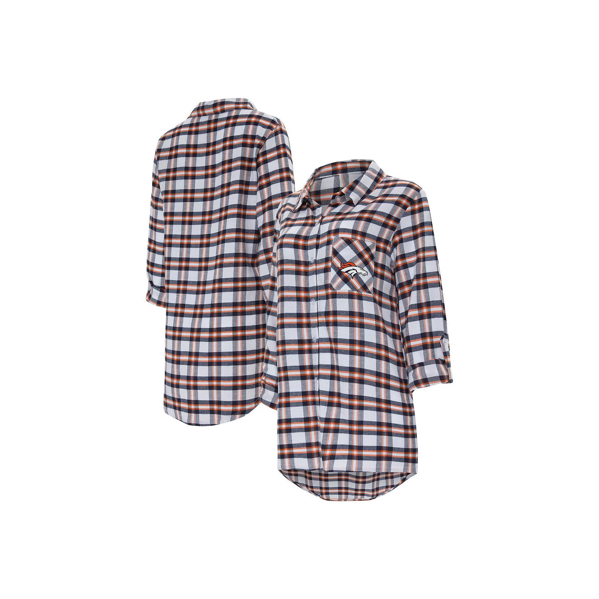 Women's Concepts Sport Navy Denver Broncos Sienna Plaid Full-Button Long Sleeve Nightshirt,  Product Image