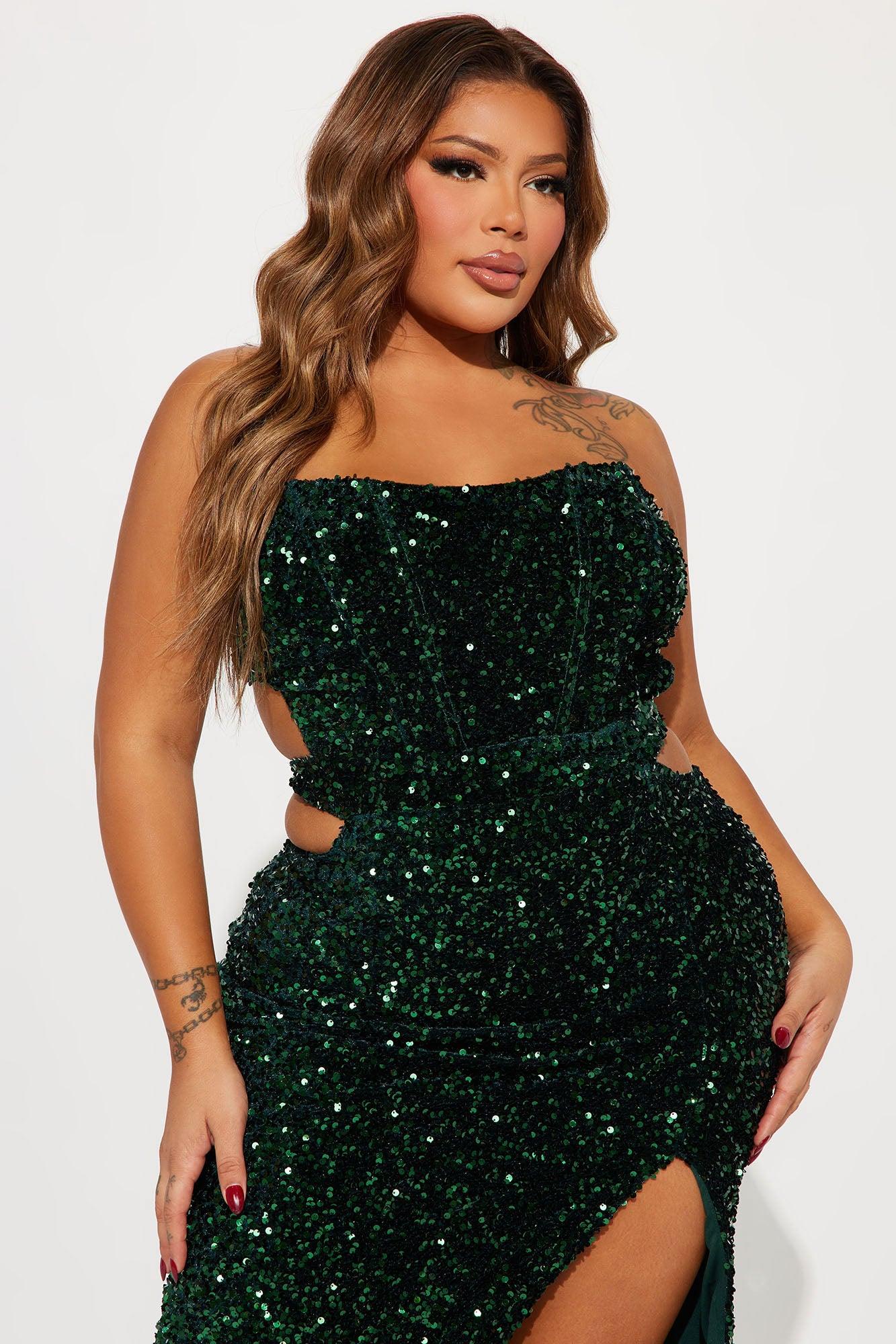 Pop The Bottle Sequin Maxi Dress - Hunter Product Image