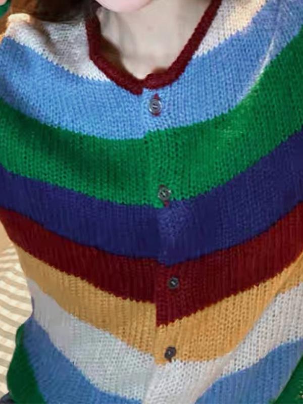 Contrast Color Rainbow Stripe Cardigan Product Image
