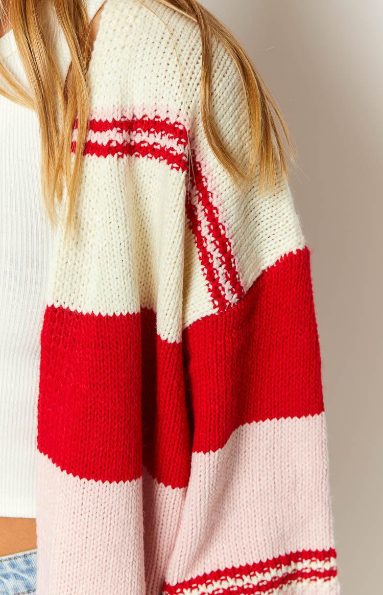 Dreamy Drift Cream Knit Striped Cardigan Product Image