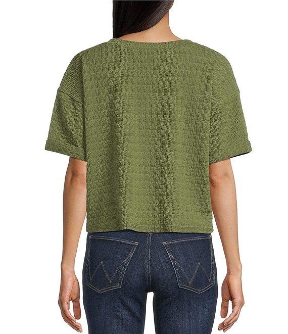 Moa Moa Striped V-Neck Short Sleeve Cropped Top Product Image