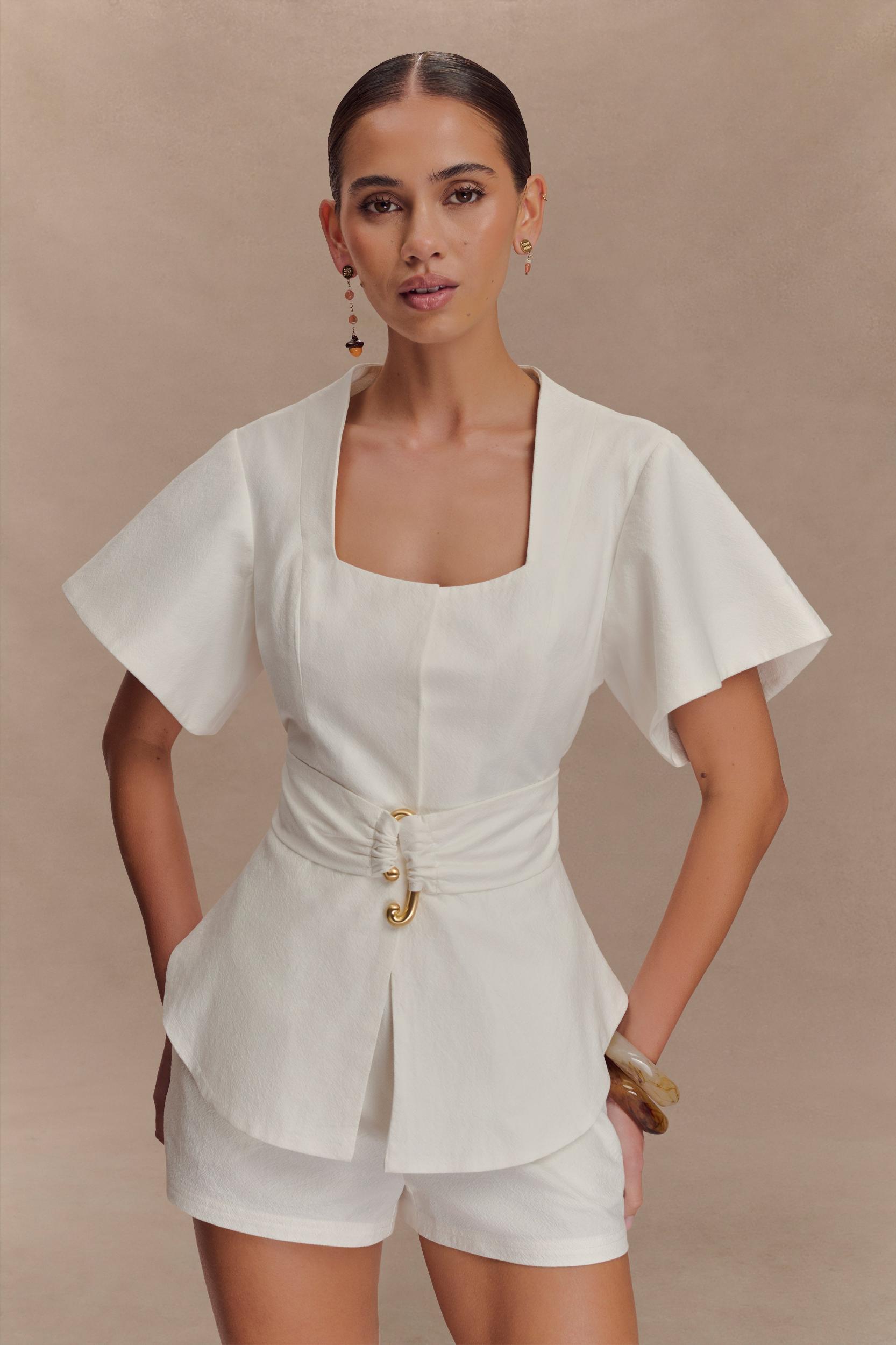 Liberty Cotton Shortsleeve Top - White Product Image