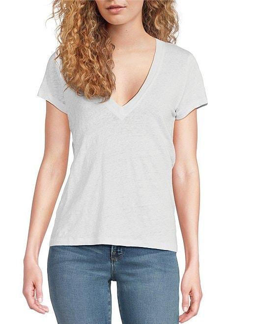 IRO Linen Knit V-Neck Short Sleeve Tee Shirt Product Image