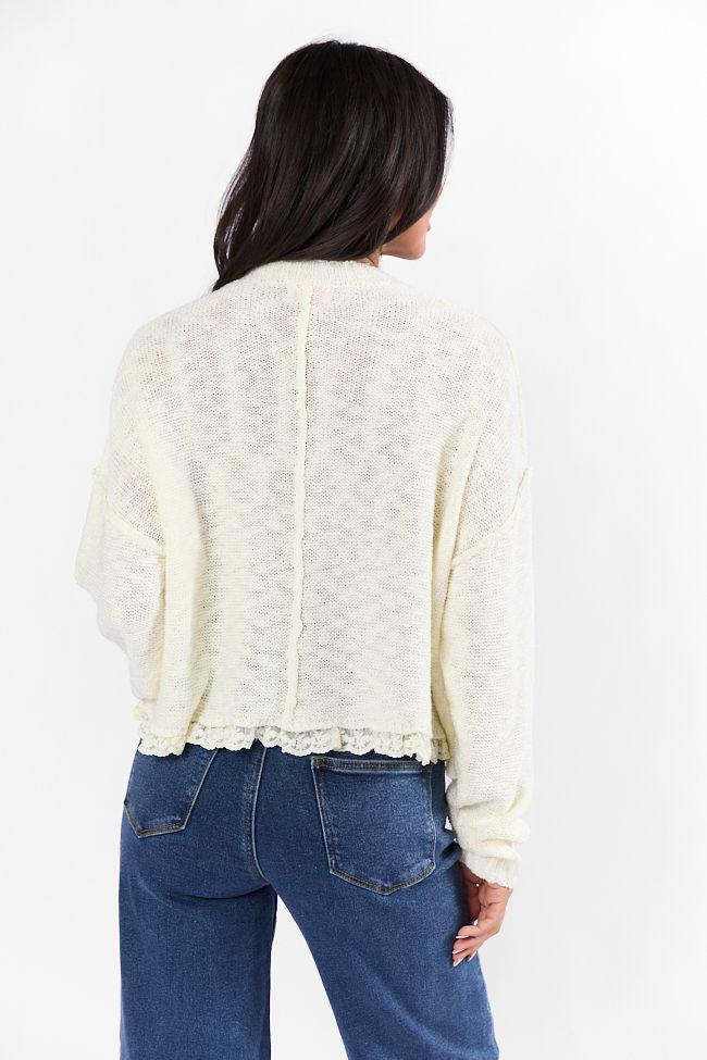 Harp On It Cream Lace Hem Crew Neck Sweater FINAL SALE Product Image