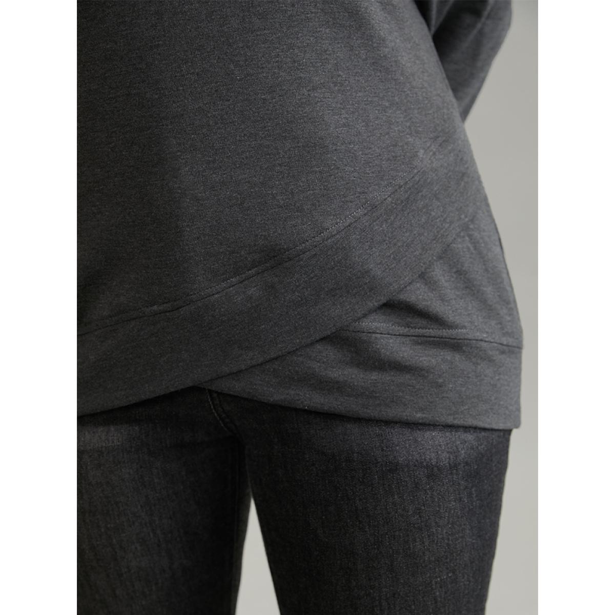 Plus Size Solid Heather Round Neck Wrap Hem Sweatshirt Women DimGray Casual Wrap Round Neck Dailywear Sweatshirts BloomChic 10/M Product Image